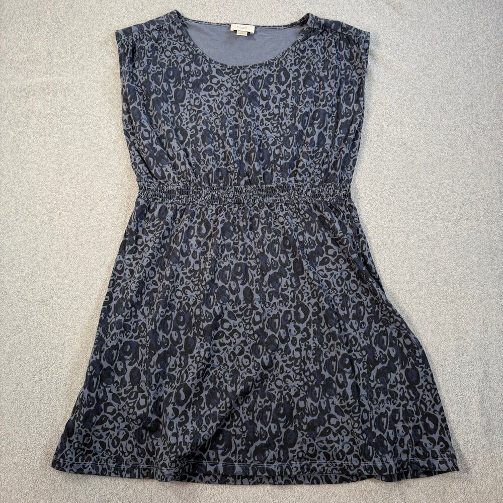 LOFT Women's Size Medium Blue Leopard Print Cap Sleeve Elastic Waist Dress